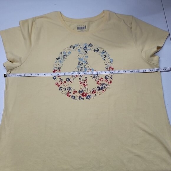 Five Star Womans Floral Peace Sign Design T-shirt Size 2XL Yellow Spring Flowers - Picture 8 of 11